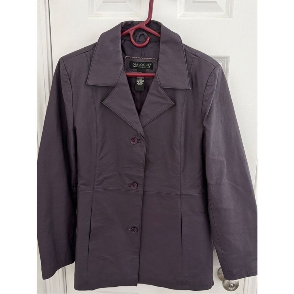Dialogue Women's Plum Leather Button-Front Jacket Medium
